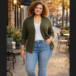 Torrid VEGAN Cashmere Cardigan Sweater 2X 18 20 Green V-Neck Drop Shoulder Cozy